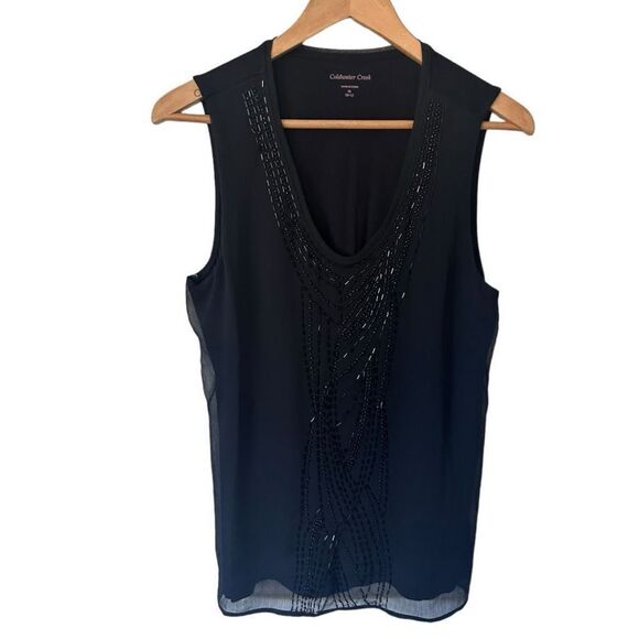 Coldwater Creek Beaded Scoop Neck Sleeveless Chiffon Shell Top Black Size Medium - Picture 5 of 9
